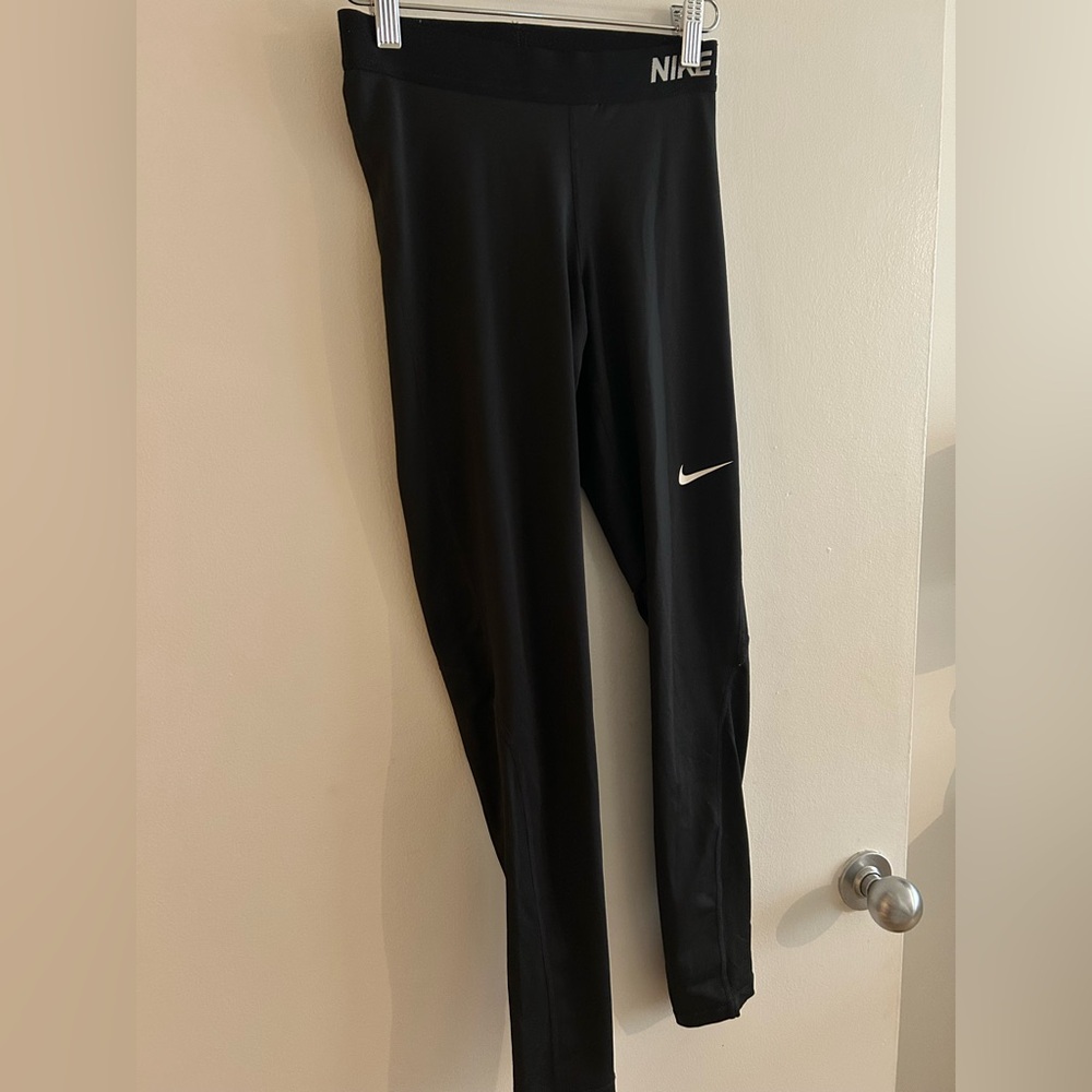 Nike Pro Black Workout Leggings with White Logo